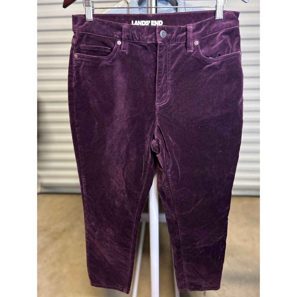 Lands' End Pants Women 12P Purple High Rise Slim Velvet Ankle Stretch 5-Pocket
